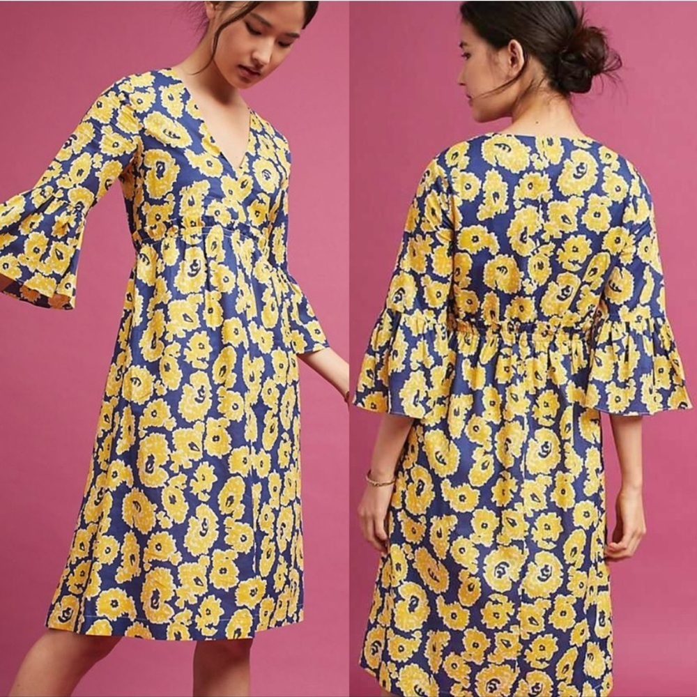 WHIT TWO Anthropologie Sage Bell-Sleeve Dress L